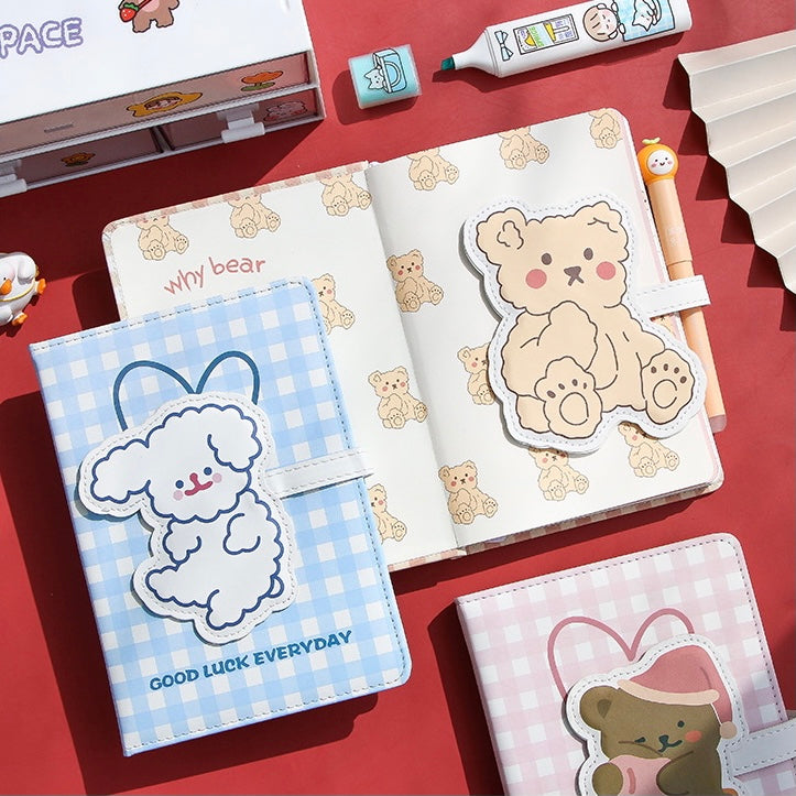 Cute Kawaii Bear & Bunny Leather Flap Journal Diary Planner Notebook -  Peachymart