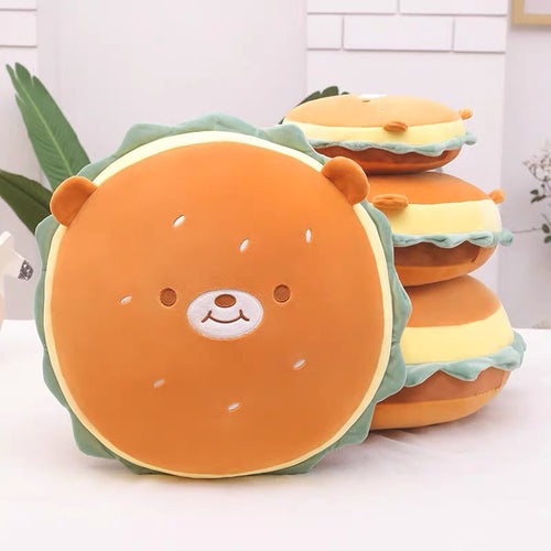 Cute Kawaii Hamburger Teddy Bear Pillow Cushion Plushy - Peachymart