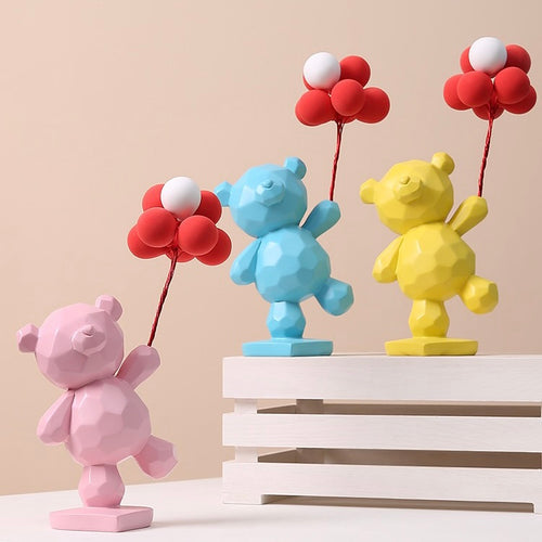 Cute Nordic Style Teddy Bear with Balloon Home Decor Figurine - Peachymart