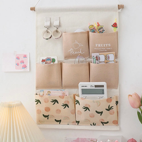 Cute Kawaii Peachy Pastel Illustration Wall Hanging Storage Bag - Peachymart