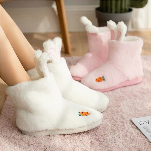 Cute Kawaii Rabbit Bunny Ear Home Slippers Boots Socks - Peachymart