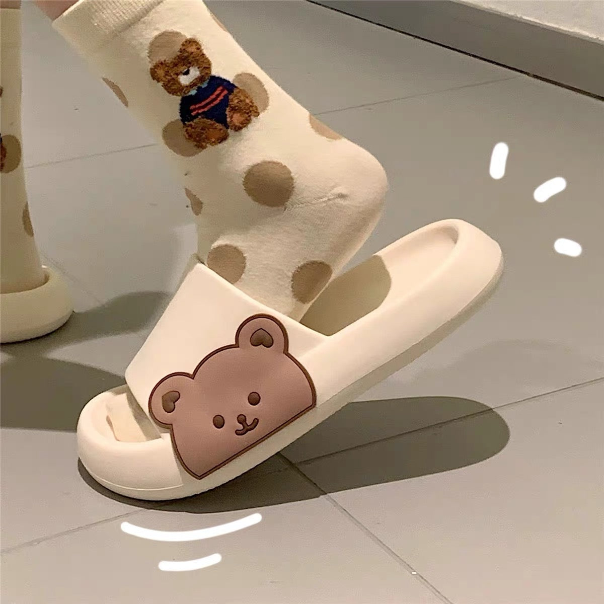 Cute Kawaii Korean Style Teddy Bear Thick Bathroom Slippers