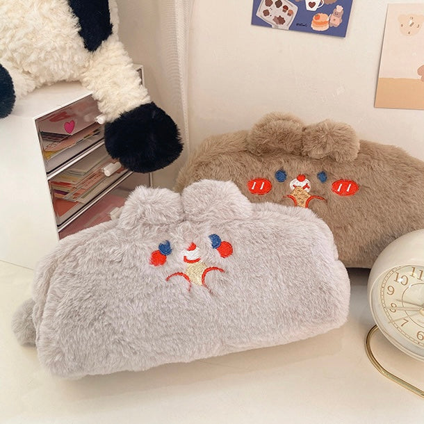 Cute Kawaii Korean Style Fluffy Eating Animal Pencil Case - Peachymart