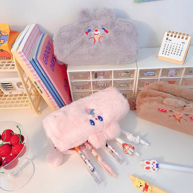 Cute Kawaii Korean Style Fluffy Eating Animal Pencil Case - Peachymart