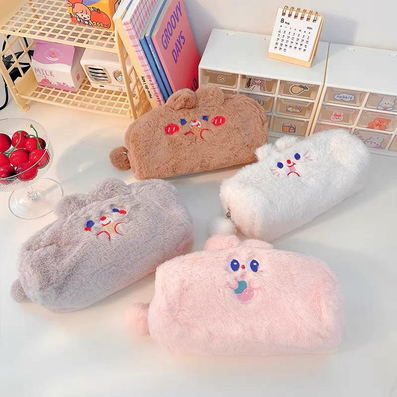 Cute Kawaii Korean Style Fluffy Eating Animal Pencil Case - Peachymart