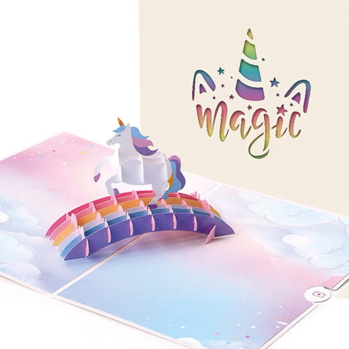 Cute Dreamy Rainbow Unicorn 3D Celebration Birthday Festive Card - Peachymart