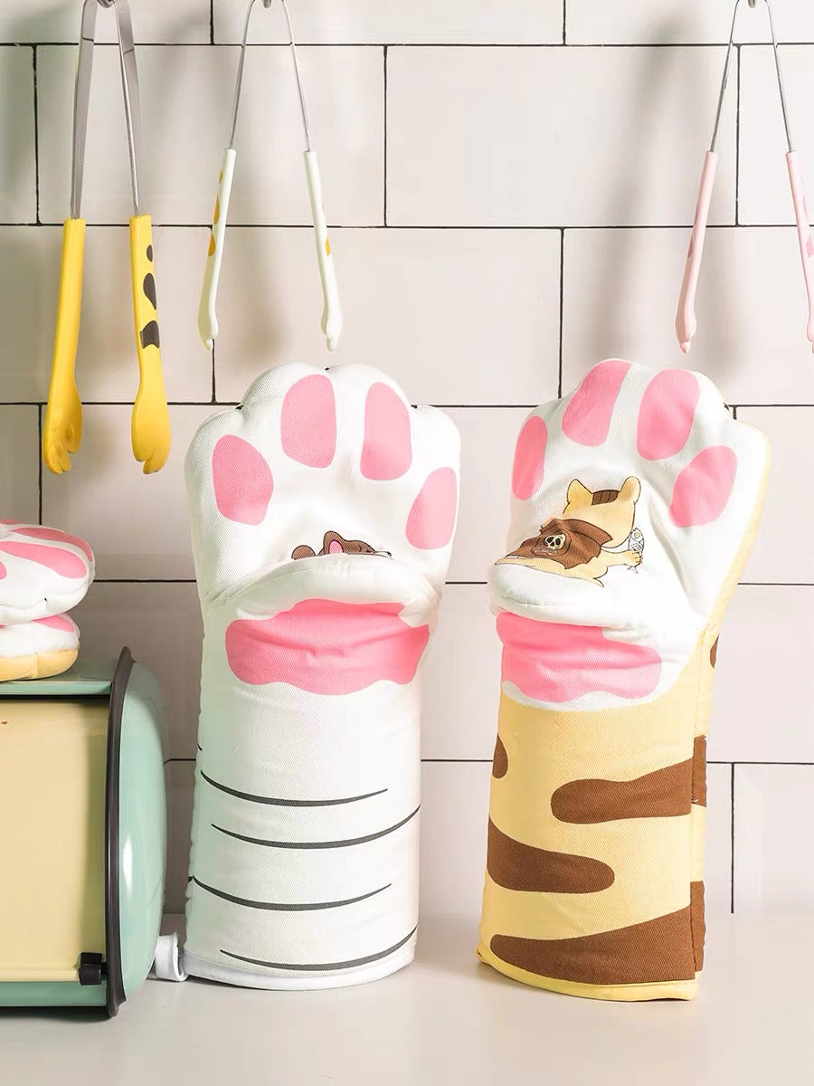 Cute Kawaii Cat Paw Heat Resistant Oven Mitts - Peachymart