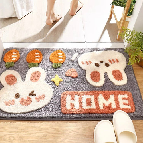 Cute Happy Bunny Rabbit Home & Bathroom Anti-Slip Mat Carpet - Peachymart