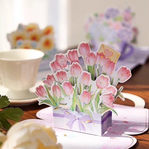 Cute 3D Pop Up Flower Basket Mother's Day Card - Peachymart