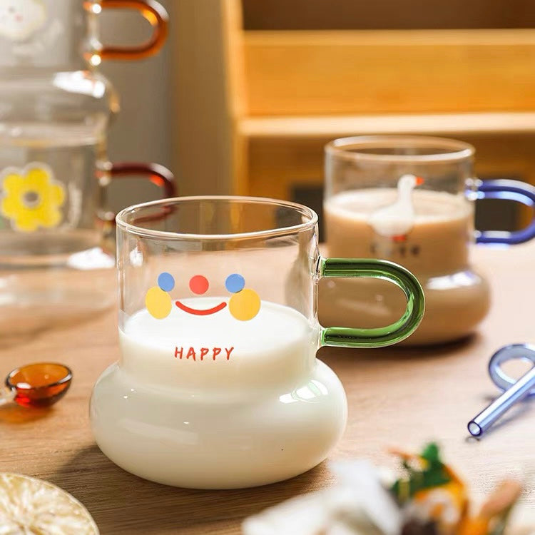 Kawaii Flower Glass Cup With Lid Straw Cute Orange Coffee Mug Milk Hot  Drinks Korean Water Juice Tea Cup Drinkware Gift 600ml