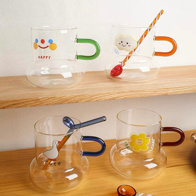 Cute Korea Style Illustration Print Pear Shape Transparent Glass Cup -  Peachymart