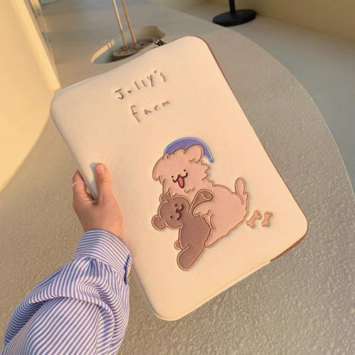 Cute Puppy & Bear Hugging Soft Laptop iPad Case Bag - Peachymart