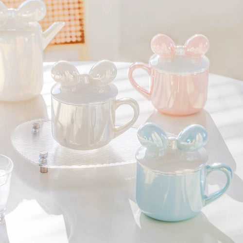 Cute Dreamy Pearl Ribbon Ceramic Mug Cup - Peachymart