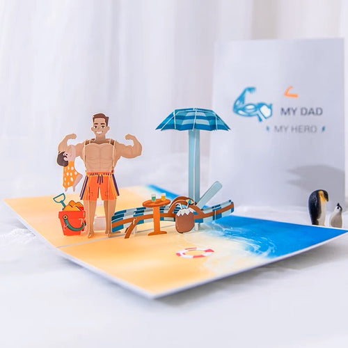Cute Muscular Gym Dad Happy Father's Day 3D Pop Up Card - Peachymart