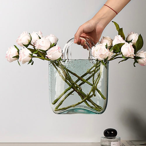 Cute Nordic Style Shopping Bag Glass Vase Decor - Peachymart