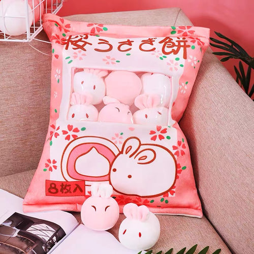 Cute Bunny Rabbit Snack Packet Plush Cushion - Peachymart