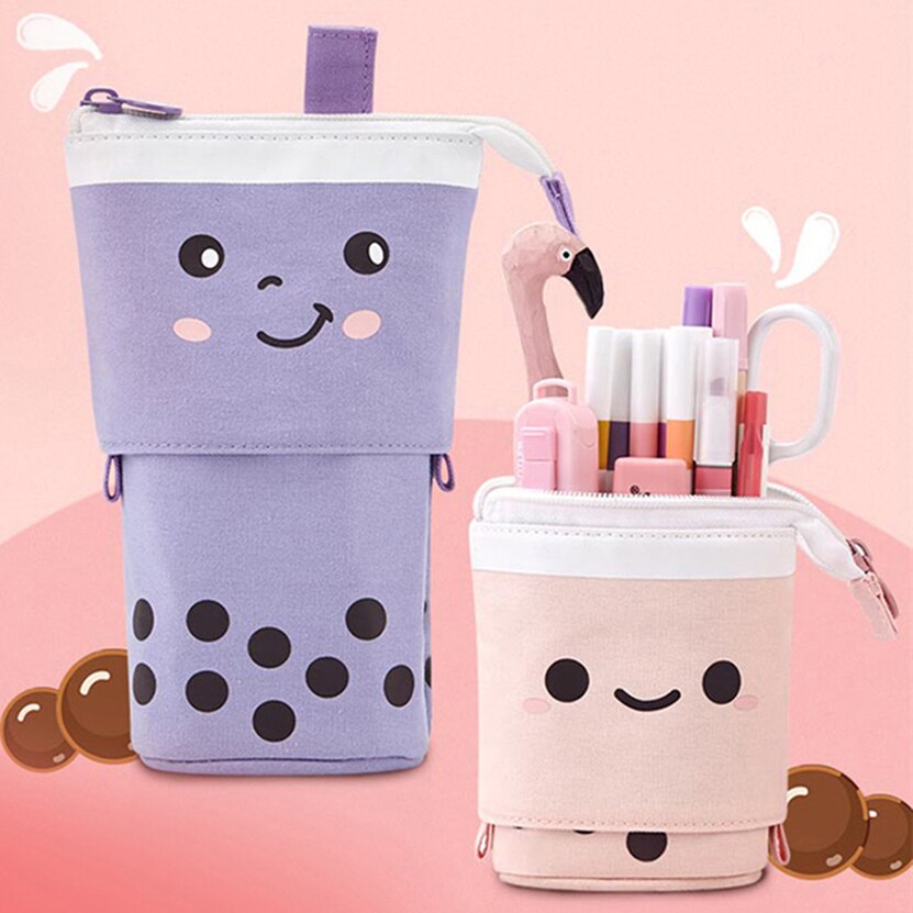 Kawaii Canvas Boba Bubble Tea Stationery Pencil Case Bag - Peachymart